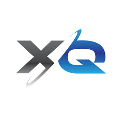 xq initial logo with double swoosh blue and grey