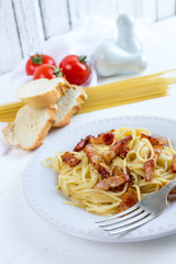 Spaghetti carbonara with a bacon