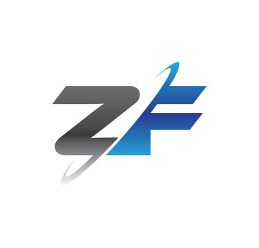 zf initial logo with double swoosh blue and grey