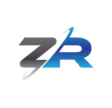 zr initial logo with double swoosh blue and grey
