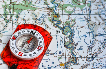 Obraz premium Map and compass.