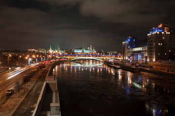 The Moscow Kremlin at night.