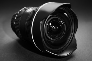 photo lens isolated on a black background