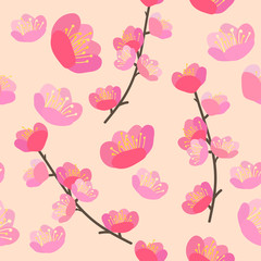 Hand drawn vector illustration. Cherry blossom seamless flowers