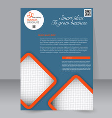 Brochure design. Flyer template. Editable A4 poster for business, education, presentation, website, magazine cover. Blue color.