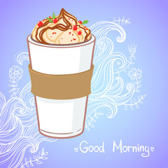 Hand drawn vector illustration - coffee drink with mint