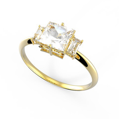 Wedding ring wiith diamond. 3D illustration