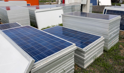 Piles of solar cells ready for installation