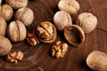 Walnuts scattered on the stump