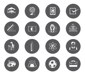 Modern flat education icons set with long shadow effect