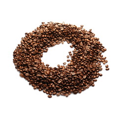 Coffee beans letter o isolated on white background
