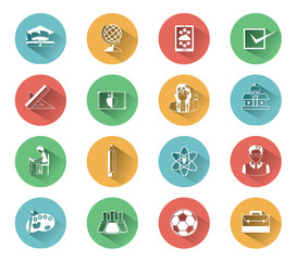 Modern flat education icons set with long shadow effect