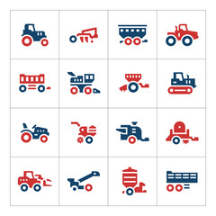 Set color icons of agricultural machinery