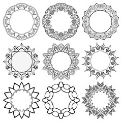 Set of round frames with the mandala. Decorative elements for design.