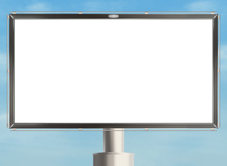 Obraz premium Empty billboard with white copy space on the sky background. Raster illustration.