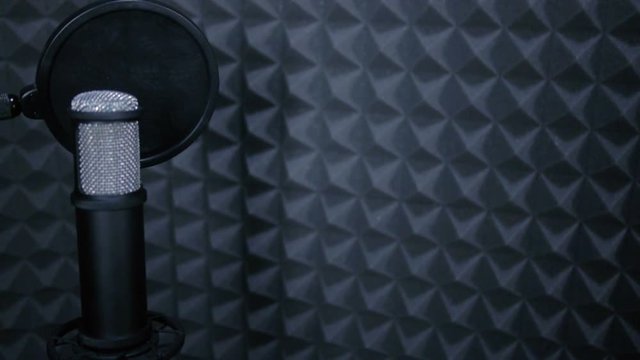Sound Studio microphone in audio production studio. HD.