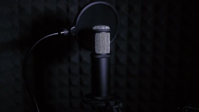 Sound Studio microphone in audio production studio. HD.