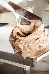 Flour Bag On Table In Bakery