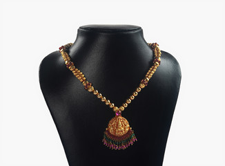 Indian Traditional Gold Necklace with Lakshmi Pendant