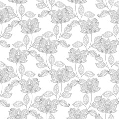 Vector Seamless Monochrome Floral Pattern