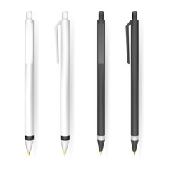 Vector Set of Blank Black and White Pens.Template for advertising and corporate identity.Mock Up Template Ready For Your Design. Vector Isolated Illustration.