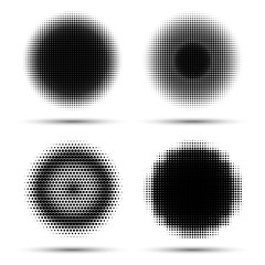 Set of four abstract halftone design elements illustration. Circle logo