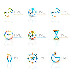 Geometric clock and time icon set