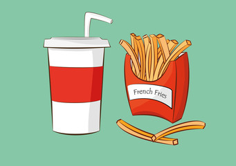 vector illustration of french fries with cola drink.fast food concept. eps 10