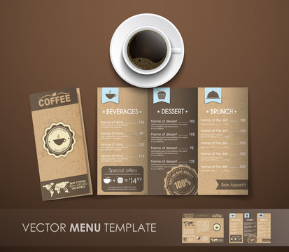 The mockup of the coffee menu with a cup of coffee