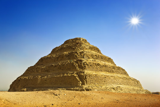 Egypt. Sakkara. The Step Pyramid of King Djoser (Zoser) of the 3rd Dynasty. The Pyramid Fields from Giza to Dahshur is on UNESCO World Heritage List