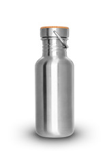 Shiny metal bottle isolated on white background