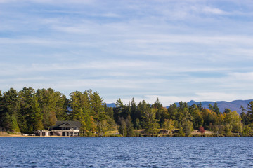 Fototapeta premium Mirror lake in Lake Placid, New York.