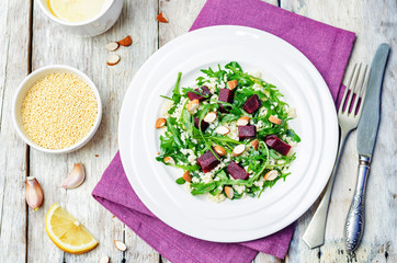 beet millet almonds arugula salad