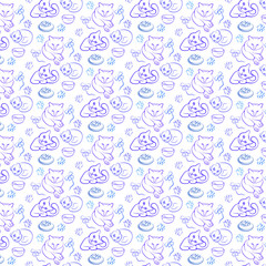 Cats and cute kittens playing and eating. Family, father, mother, child.