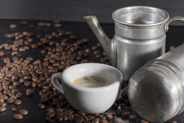 white cup with old Neapolitan coffee