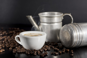 white cup with old Neapolitan coffee