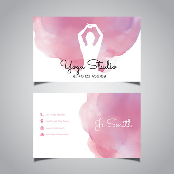 Business card design with a silhouette of a female in a yoga pose