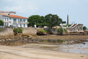 Sea shore near the Plaza de Francia in the Casco Viejo, the historic district of Panama City, Panama, Central America