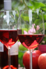 Close-up of a wine glass containing wine.