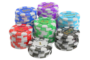 Casino Tokens stack, 3D rendering