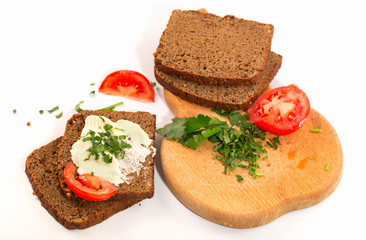 Sandwiches from rye bread on a white background