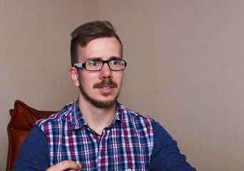 Obraz premium emotions Disappointed Man. Guy feel dissappointment. Boy sit on chair.