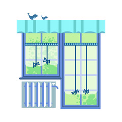 Flat vector illustration interior element window. Window  kitchen interior isolated. Interior design window white background. High quality detailed interior design.