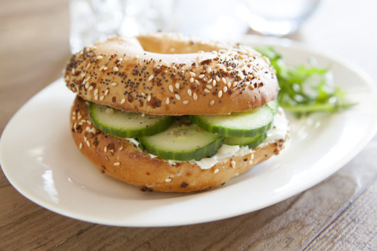 Bagel Cream Cheese and Cucumber
