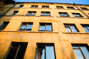 View of the yellow building from the bottom