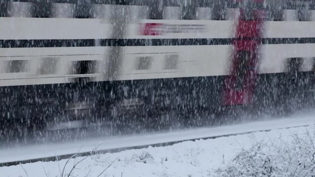 Train through snow in winter