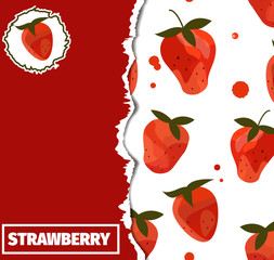 Vector template of cover with ripped paper and bright strawberries 