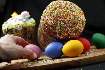 Easter cake with colored eggs