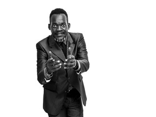African handsome businessman portrait gesturing black and white
