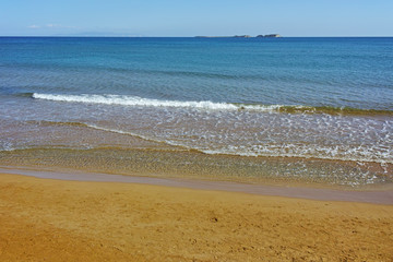 Panorama of Xi Beach,beach with red sand in Kefalonia, Ionian islands, Greece